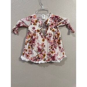 VINTAGE Baby Bgosh Floral Dress White Pink Yellow Flowers Eyelet Trim 12 Months